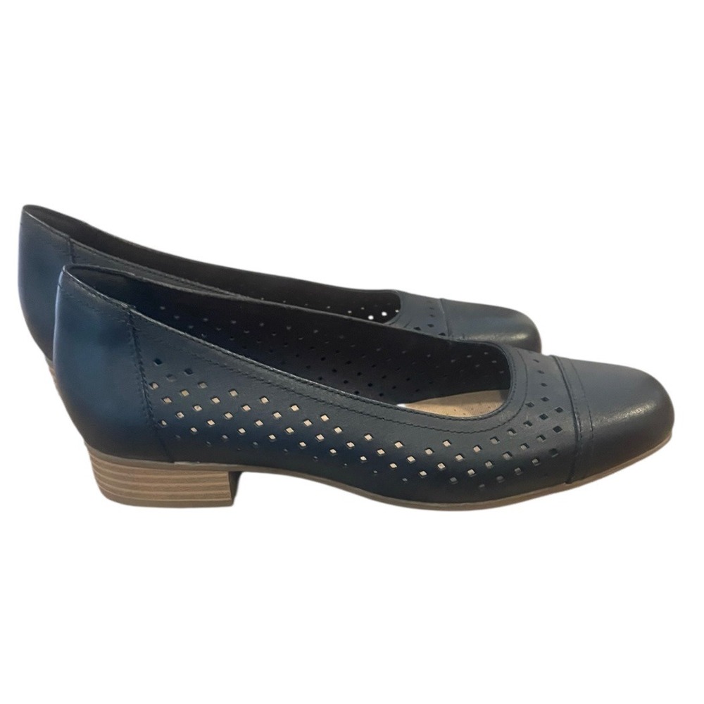 Clarks Collection Womens‎ Black Leather Perforated Comfort Wedge Heels Shoes 8M
